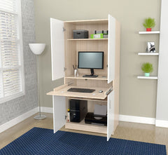 Homeroots White and Natural Finish Wood Computer Hutch Desk 249843