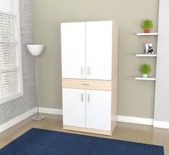 Homeroots White and Natural Finish Wood Computer Hutch Desk 249843