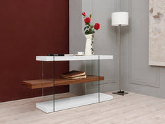Homeroots 30" White and Walnut Veneer MDF and Glass Desk with Shelves 283372