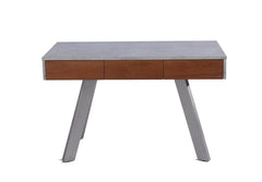 Homeroots 30" Walnut Veneer Metal and Concrete Desk 283504