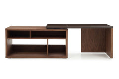 Homeroots 29" Walnut and Brown Veneer L Shaped Desk with a Leather Top 284264