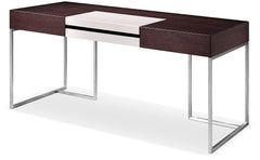 Homeroots 30" Brown Oak and Grey Veneer MDF Glass and Stainless Steel Desk 284474