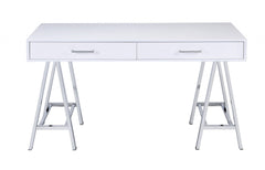 Homeroots 54" White Rectangular Writing Desk With Two Drawers 286393