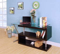 Homeroots 55" X 47" X 30" Black High Gloss Clear Glass Office Desk 286408