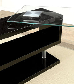 Homeroots 55" X 47" X 30" Black High Gloss Clear Glass Office Desk 286408