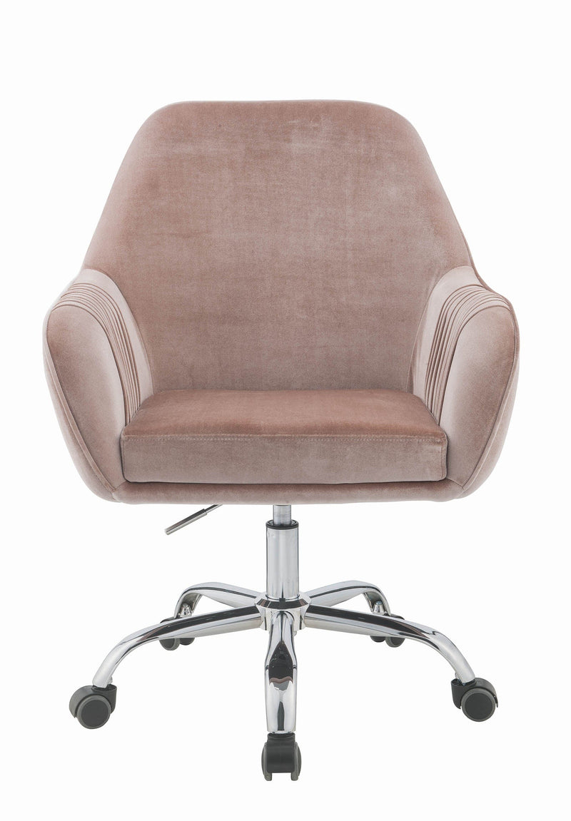 Homeroots Dusty Rose Velvet Seat Swivel Adjustable Task Chair Fabric Back Steel Frame 319075 - My Home Office Store