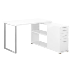 Homeroots 47" White L-Shape Computer Desk With Three Drawers 333378
