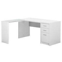 Homeroots 55" White L-Shape Computer Desk With Three Drawers 333381