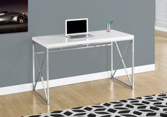 Homeroots 29.75" Glossy White Particle Board and Chrome Metal Computer Desk 333408