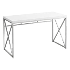 Homeroots 29.75" Glossy White Particle Board and Chrome Metal Computer Desk 333408