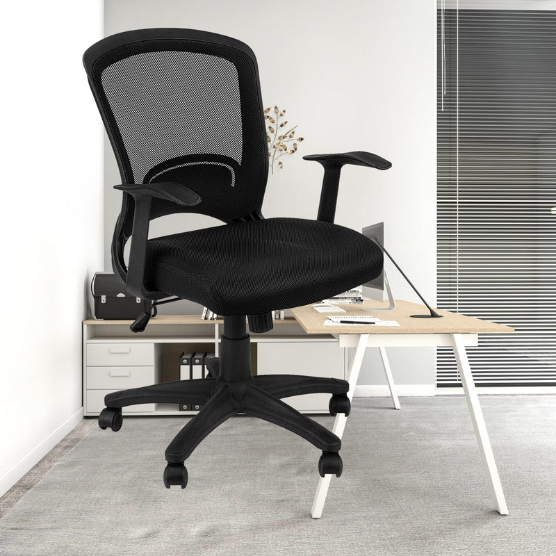 Homeroots Black Polyester Seat Swivel Adjustable Task Chair Mesh Back Plastic Frame 333451