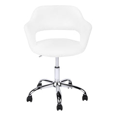 Homeroots White Faux Leather Seat Swivel Adjustable Task Chair Fabric Back Steel Frame 333468