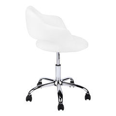 Homeroots White Faux Leather Seat Swivel Adjustable Task Chair Fabric Back Steel Frame 333468