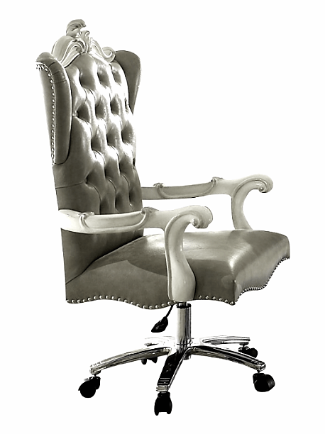 Homeroots Gray Faux Leather Tufted Seat Swivel Adjustable Executive Chair Leather Back 347524