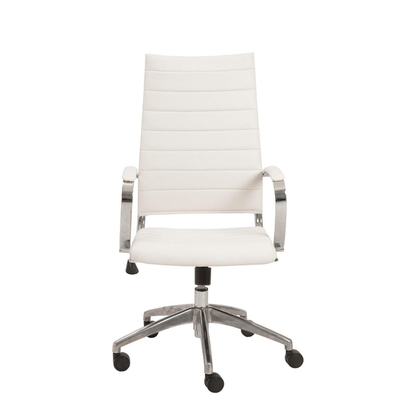 Homeroots White Faux Leather Seat Swivel Adjustable Task Chair Leather Back Steel Frame 370486