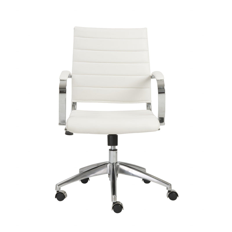 Homeroots White Faux Leather Seat Swivel Adjustable Task Chair Leather Back Steel Frame 370492