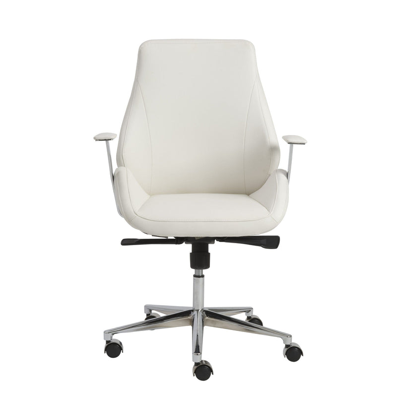 Homeroots White Faux Leather Seat Swivel Adjustable Task Chair Leather Back Steel Frame 370497