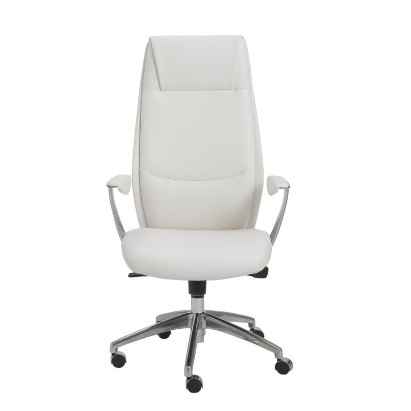 Homeroots White Faux Leather Seat Swivel Adjustable Task Chair Leather Back Steel Frame 370508