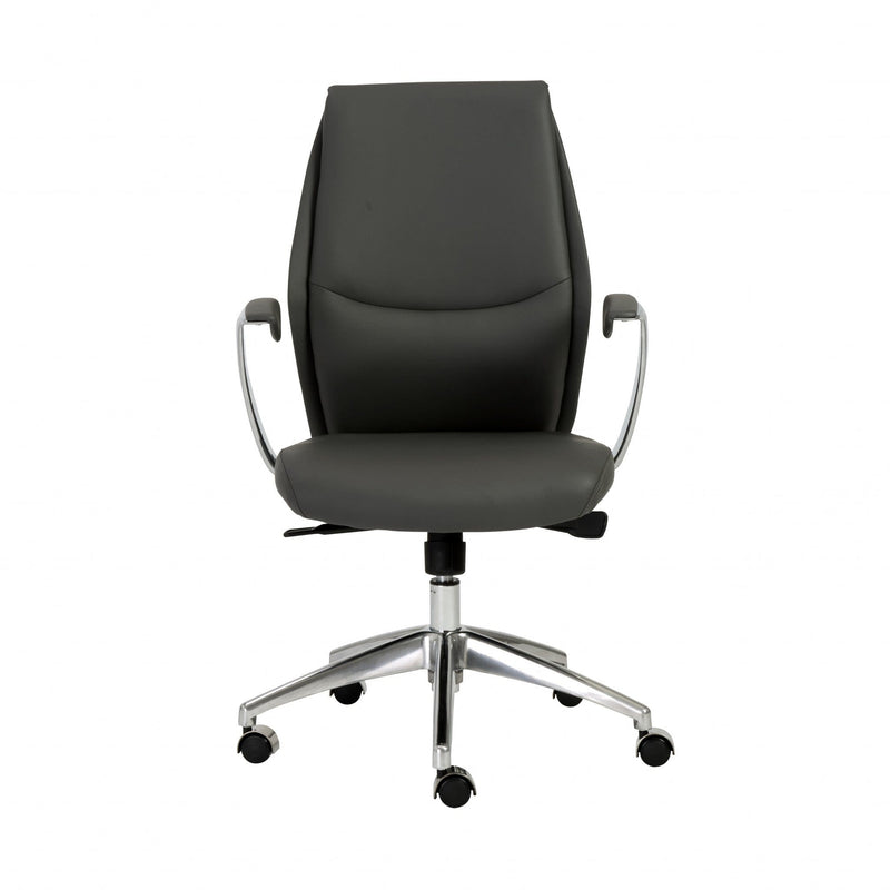Homeroots Gray Faux Leather Seat Swivel Adjustable Task Chair Leather Back Steel Frame 370509
