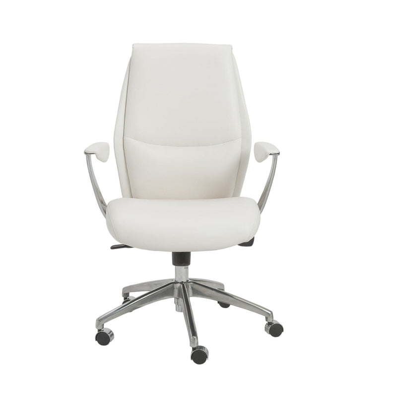 Homeroots White Faux Leather Seat Swivel Adjustable Task Chair Leather Back Steel Frame 370510