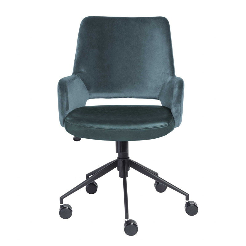 Homeroots Blue Velvet Seat Swivel Adjustable Task Chair Fabric Back Steel Frame 370511