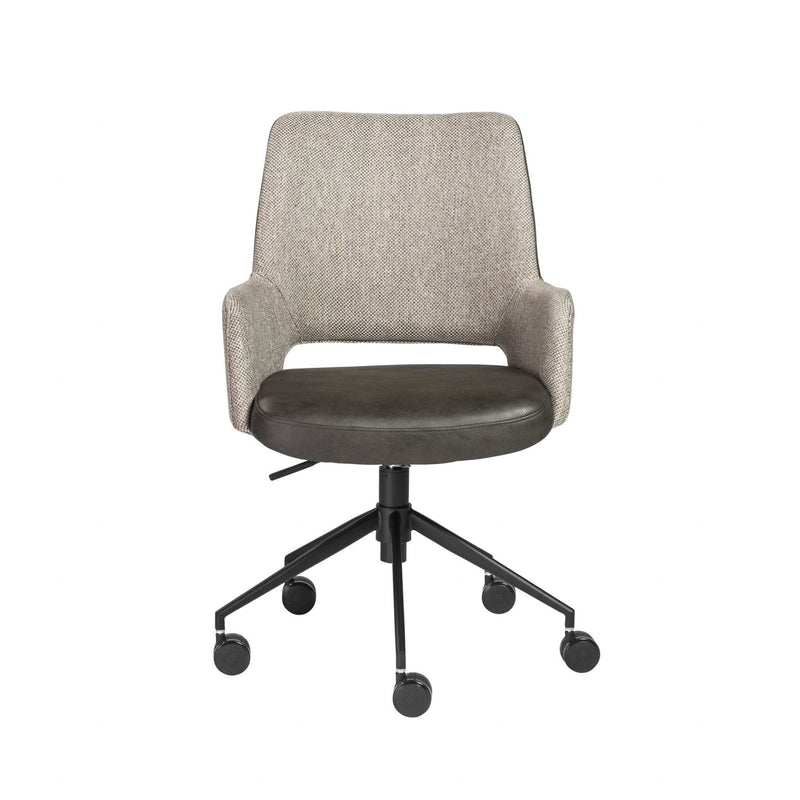 Homeroots Light Gray Linen Seat Swivel Adjustable Task Chair Fabric Back Steel Frame 370515