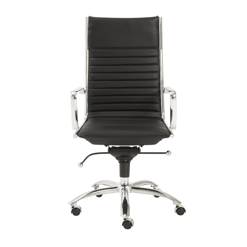 Homeroots Black Faux Leather Seat Swivel Adjustable Task Chair Leather Back Steel Frame 370516