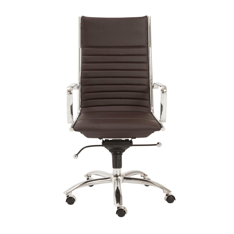 Homeroots Brown Faux Leather Seat Swivel Adjustable Task Chair Leather Back Steel Frame 370517