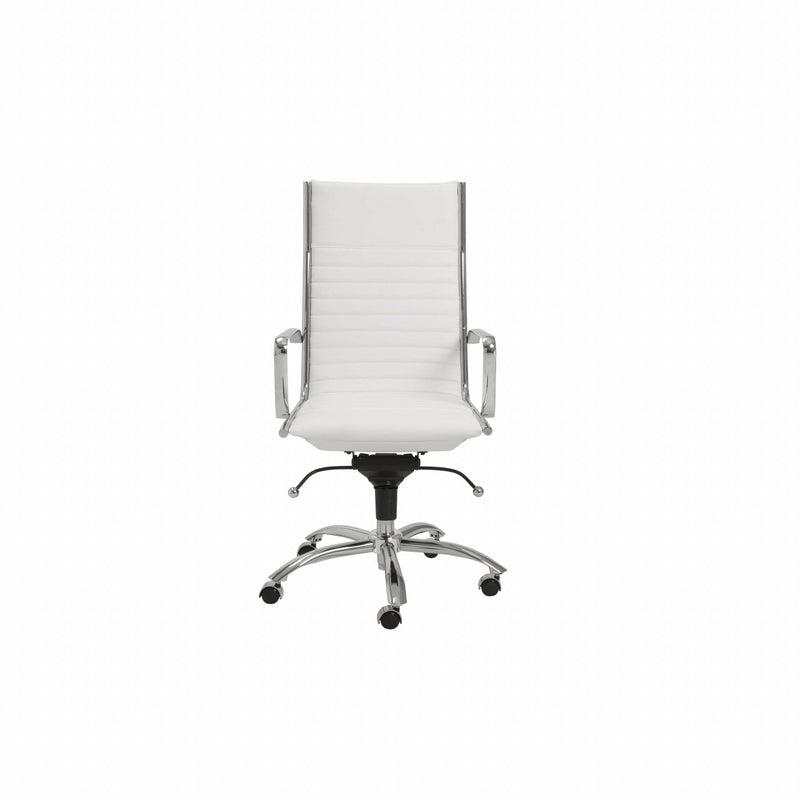 Homeroots White Faux Leather Seat Swivel Adjustable Task Chair Leather Back Steel Frame 370522
