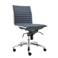 Homeroots Blue Faux Leather Seat Swivel Adjustable Task Chair Leather Back Steel Frame 370524