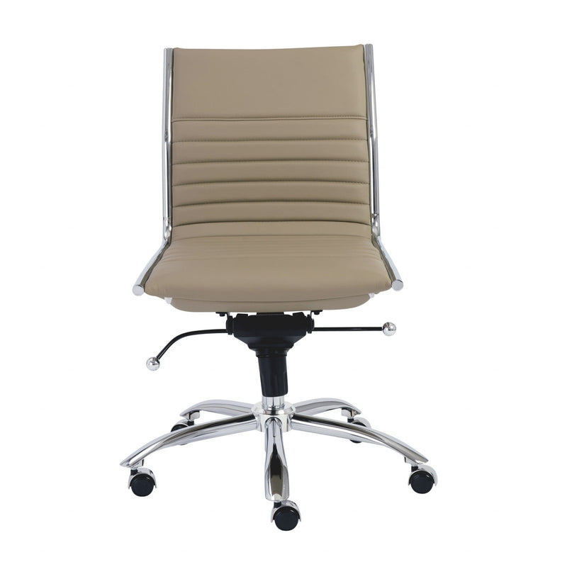 Homeroots Taupe Faux Leather Seat Swivel Adjustable Task Chair Leather Back Steel Frame 370528