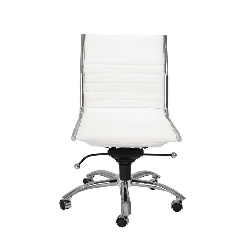 Homeroots White Faux Leather Seat Swivel Adjustable Task Chair Leather Back Steel Frame 370530