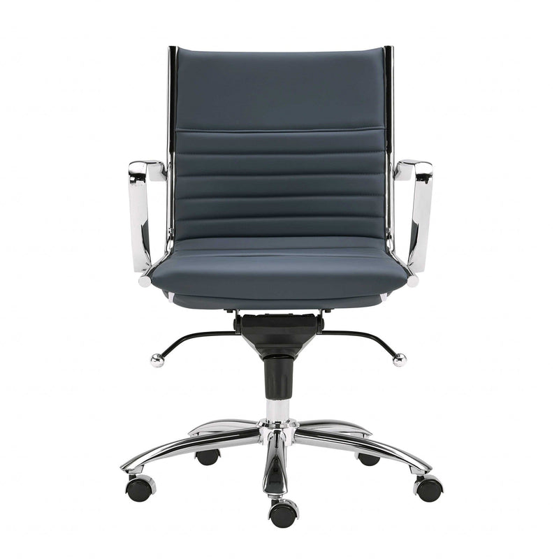 Homeroots Blue Faux Leather Seat Swivel Adjustable Task Chair Leather Back Steel Frame 370532