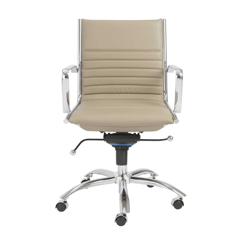 Homeroots Taupe Faux Leather Seat Swivel Adjustable Task Chair Leather Back Steel Frame 370536
