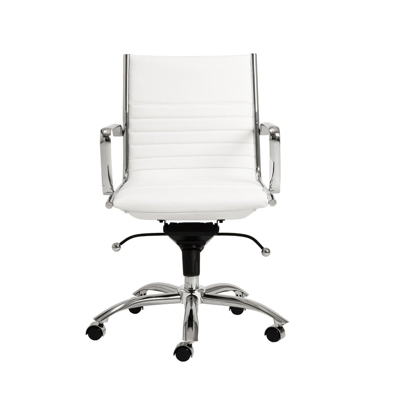 Homeroots White Faux Leather Seat Swivel Adjustable Task Chair Leather Back Steel Frame 370538