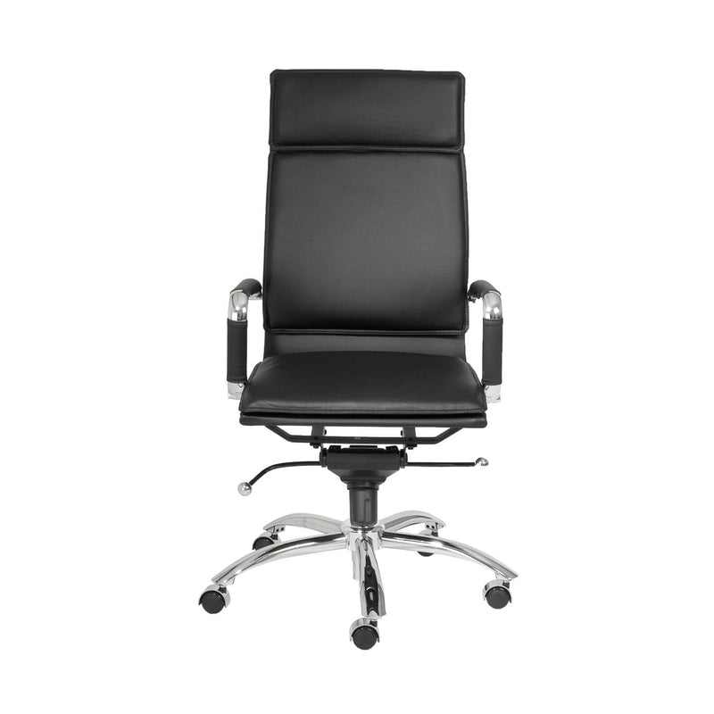 Homeroots Black Faux Leather Seat Swivel Adjustable Task Chair Leather Back Steel Frame 370545
