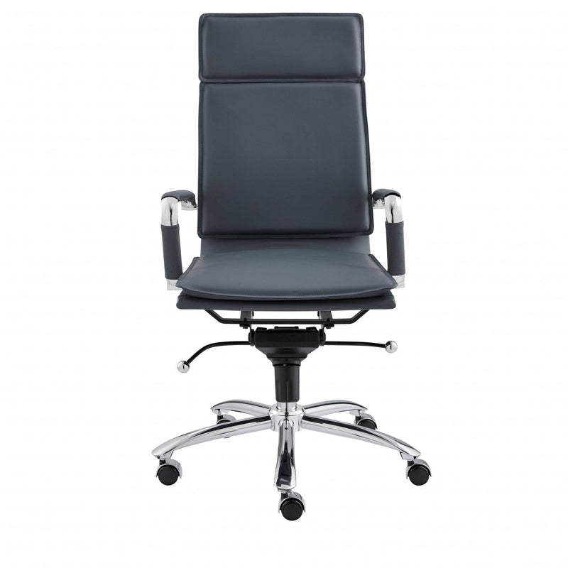 Homeroots Blue Faux Leather Seat Swivel Adjustable Task Chair Leather Back Steel Frame 370546