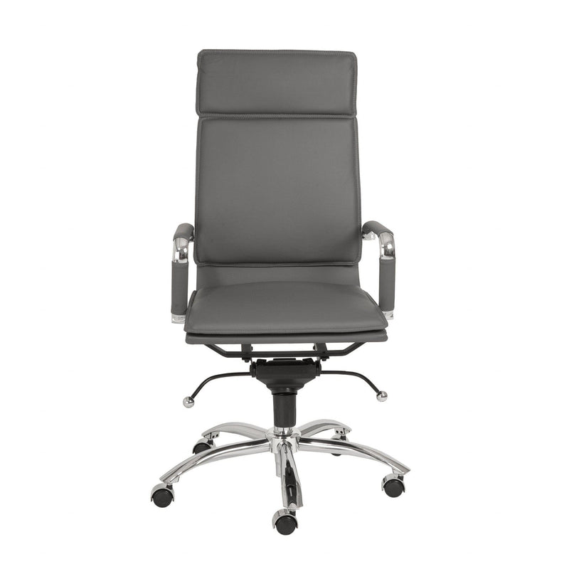 Homeroots Gray Faux Leather Seat Swivel Adjustable Task Chair Leather Back Steel Frame 370549