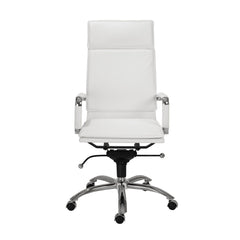 Homeroots White Faux Leather Seat Swivel Adjustable Task Chair Leather Back Steel Frame 370550