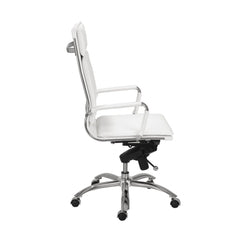 Homeroots White Faux Leather Seat Swivel Adjustable Task Chair Leather Back Steel Frame 370550