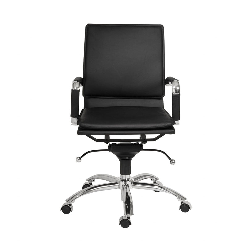 Homeroots Black Faux Leather Seat Swivel Adjustable Task Chair Leather Back Steel Frame 370555
