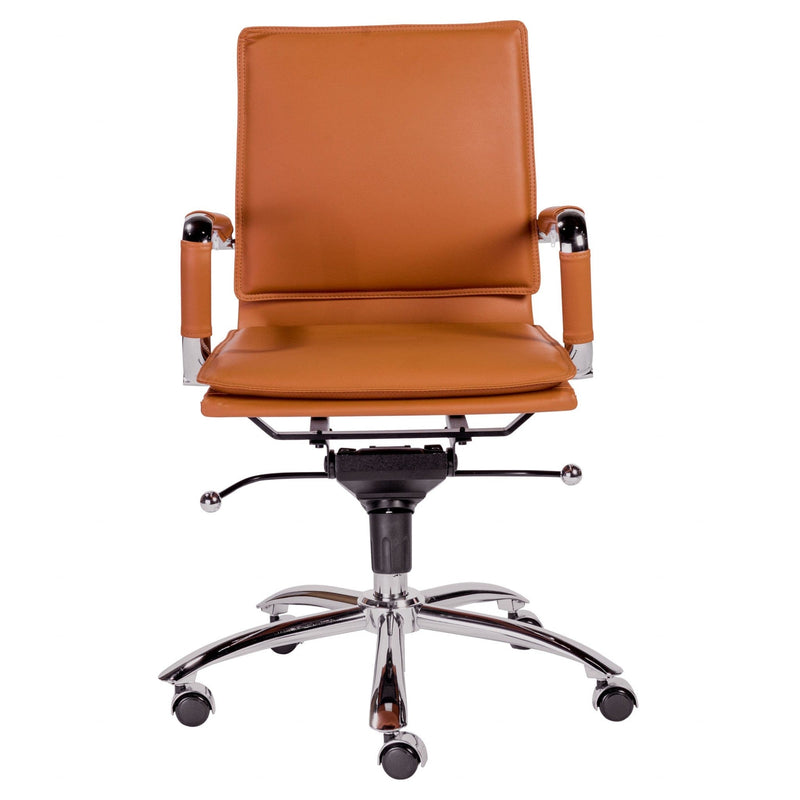 Homeroots Brown Faux Leather Seat Swivel Adjustable Task Chair Leather Back Steel Frame 370558