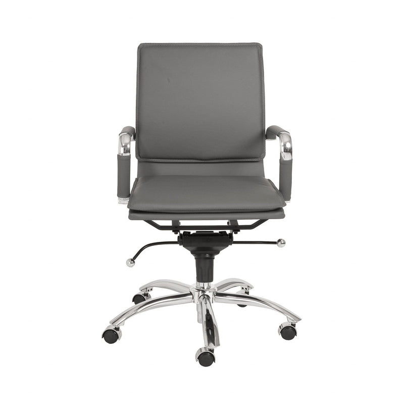 Homeroots Gray Faux Leather Seat Swivel Adjustable Task Chair Leather Back Steel Frame 370559