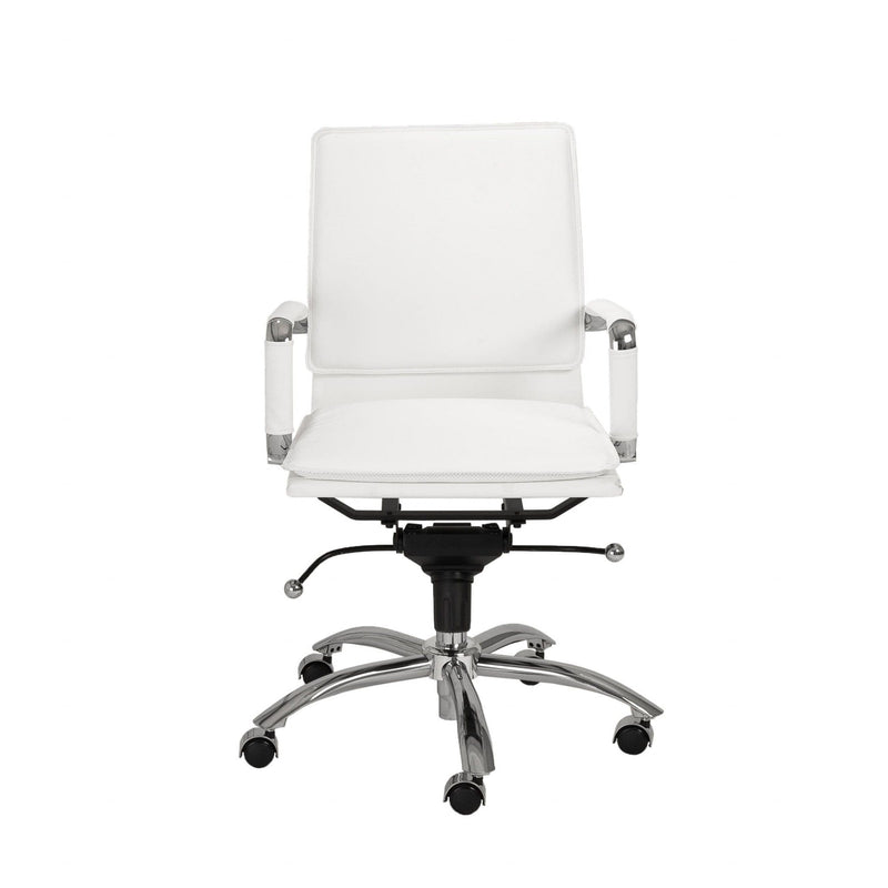 Homeroots White Faux Leather Seat Swivel Adjustable Task Chair Leather Back Steel Frame 370560