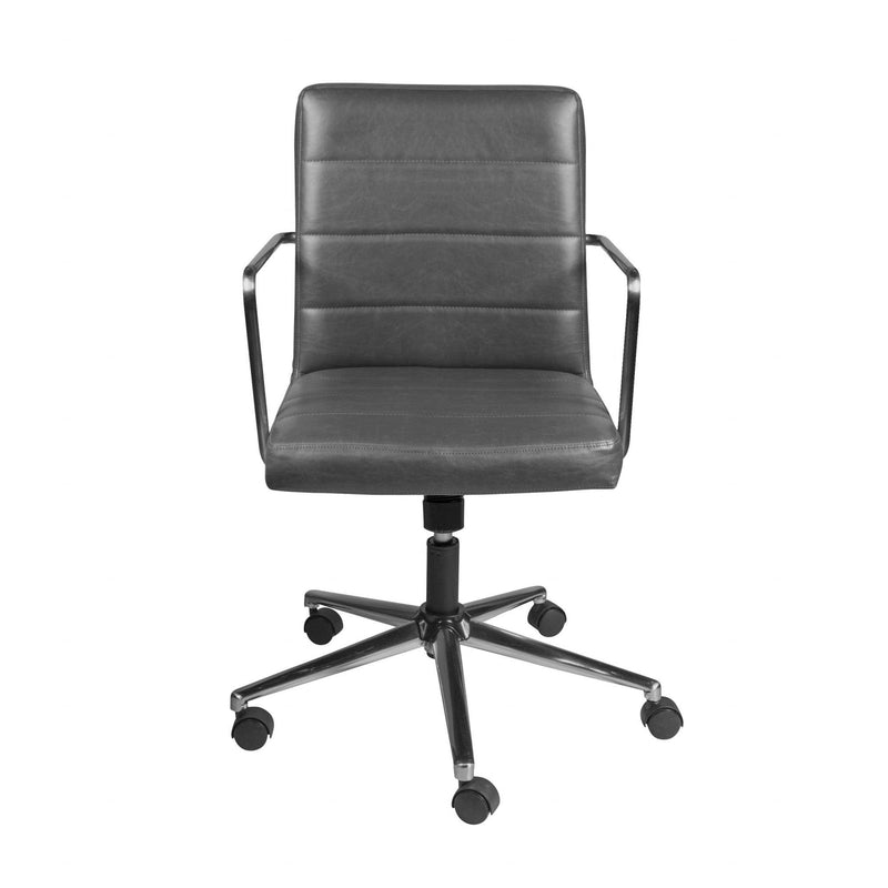 Homeroots Gray Faux Leather Seat Swivel Adjustable Task Chair Leather Back Steel Frame 370563