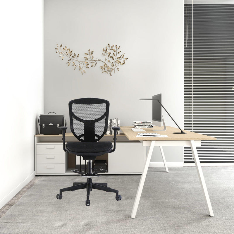 Homeroots Black Fabric Seat Swivel Adjustable Drafting Chair Mesh Back Plastic Frame 372348