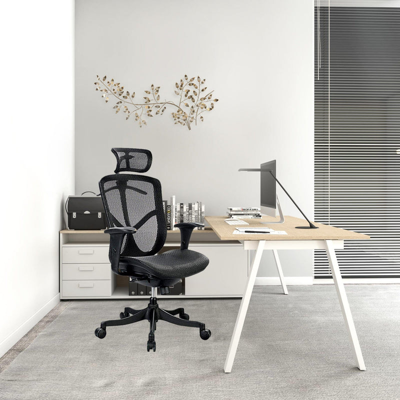 Homeroots Black Mesh Seat Swivel Adjustable Executive Chair Mesh Back Plastic Frame 372370