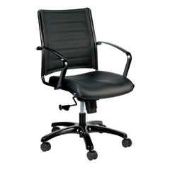 Homeroots Black Faux Leather Tufted Seat Swivel Adjustable Task Chair Leather Back Steel Frame 372377