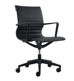 Homeroots Black Vinyl Tufted Seat Swivel Adjustable Task Chair Fabric Back Plastic Frame 372419