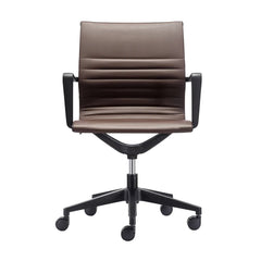 Homeroots Brown Faux Leather Tufted Seat Swivel Adjustable Task Chair Leather Back Plastic Frame 372466
